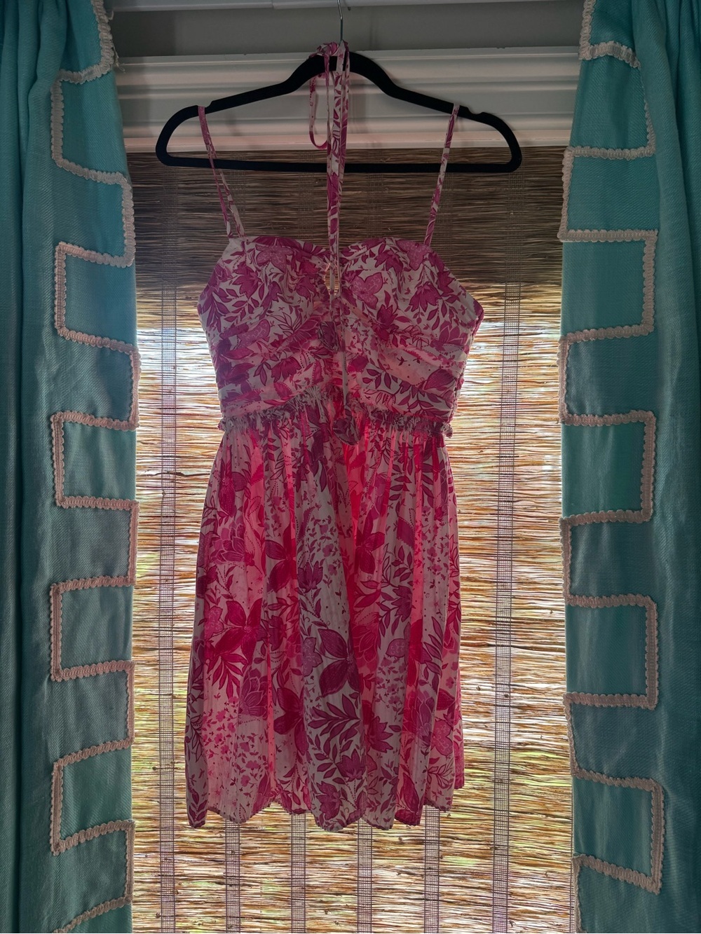 Aqua Pink Floral Mini Dress